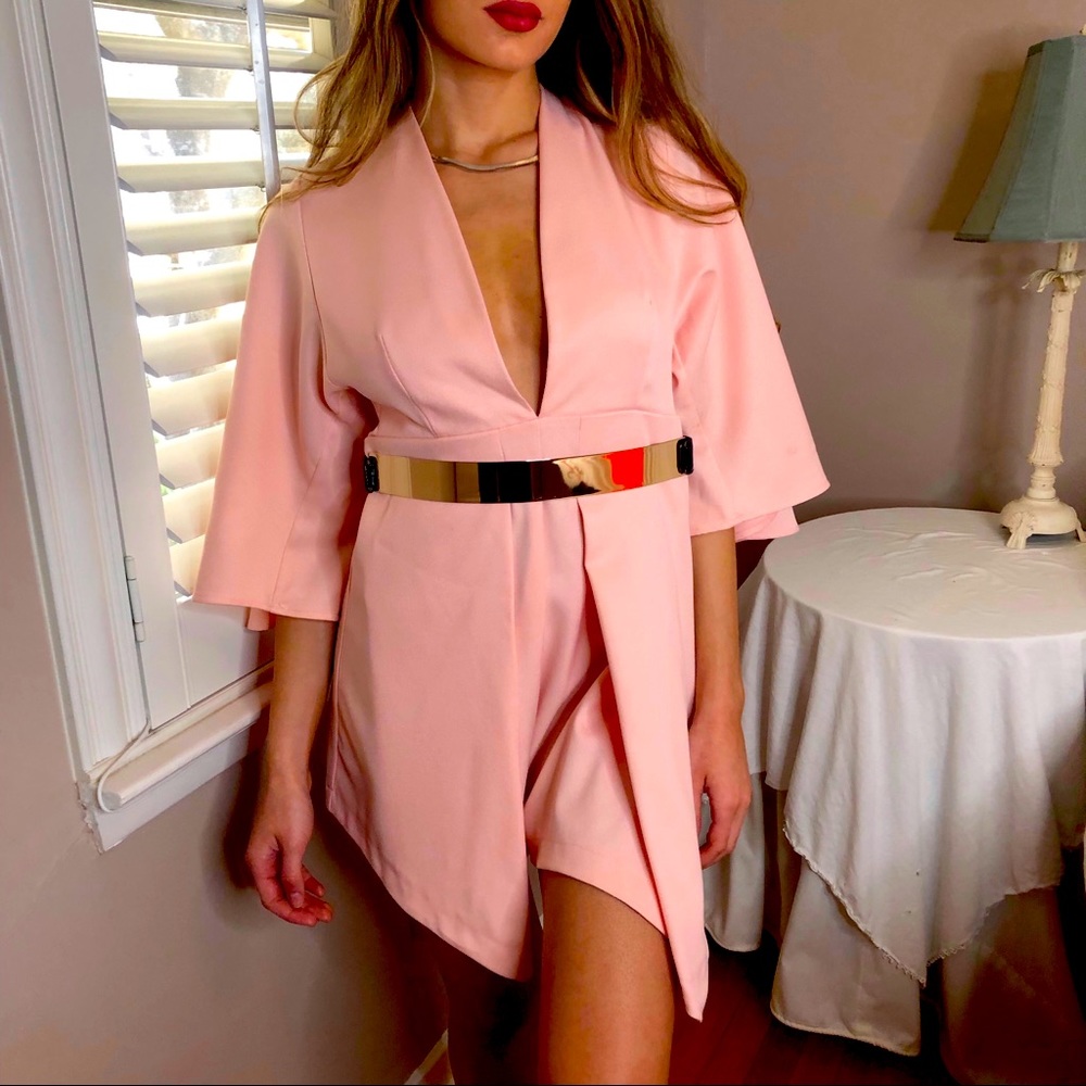 2 LEFT S & M Spring Pink Belted Long Sleeved Romper
